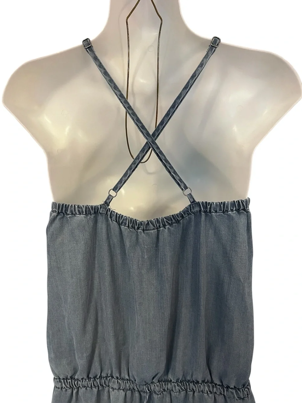 Gap Chambray Denim Romper Tencil Shorts Tie Waist Pockets Size Large - Picture 5 of 10